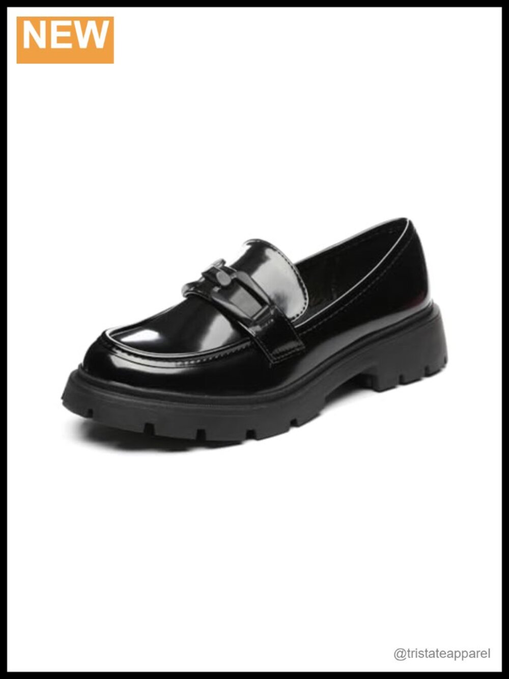 Chunky Platform Loafers Buckle Patent Leather Slip-On Office Work Shoes